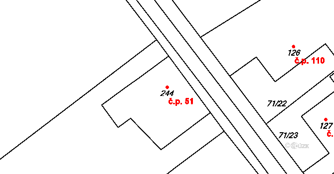 Sulejovice 51 na parcele st. 244 v KÚ Sulejovice, Katastrální mapa