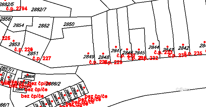 Roudnice nad Labem 229 na parcele st. 2848 v KÚ Roudnice nad Labem, Katastrální mapa