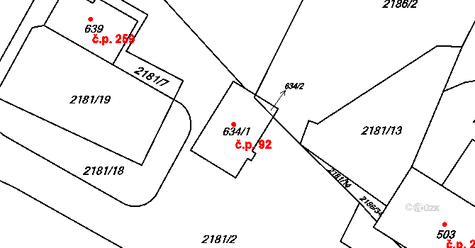 Lužná 92 na parcele st. 634/1 v KÚ Lužná u Vsetína, Katastrální mapa
