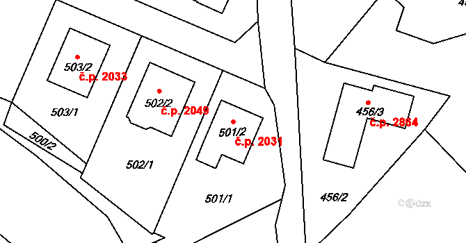 Rožnov pod Radhoštěm 2031 na parcele st. 501/2 v KÚ Tylovice, Katastrální mapa