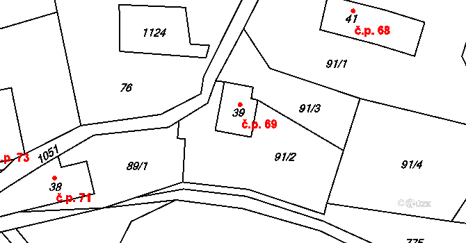 Vrchovina 69, Nová Paka na parcele st. 39 v KÚ Vrchovina, Katastrální mapa
