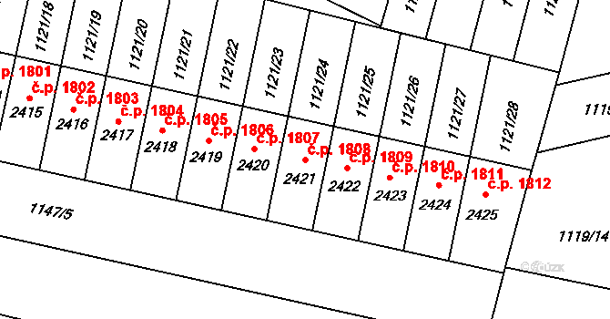 Hořice 1808 na parcele st. 2421 v KÚ Hořice v Podkrkonoší, Katastrální mapa