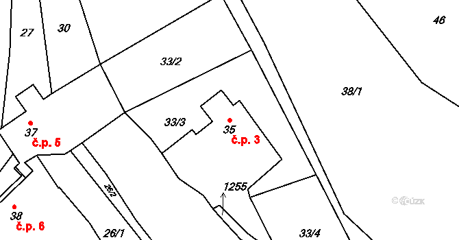 Tlučeň 3, Hlinná na parcele st. 35 v KÚ Tlučeň, Katastrální mapa