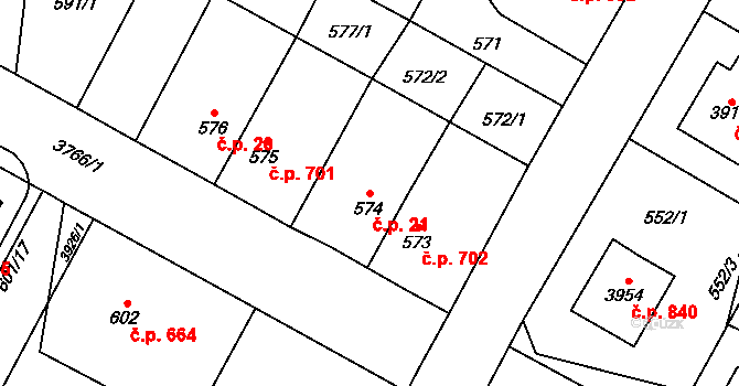 Žamberk 21 na parcele st. 574 v KÚ Žamberk, Katastrální mapa