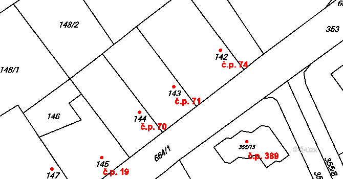 Třebestovice 71 na parcele st. 143 v KÚ Třebestovice, Katastrální mapa