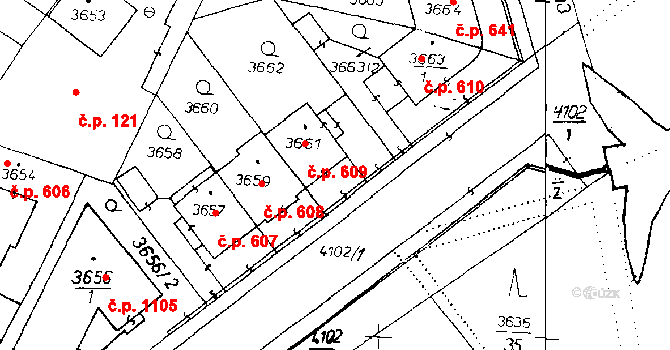 Poděbrady III 609, Poděbrady na parcele st. 3661 v KÚ Poděbrady, Katastrální mapa
