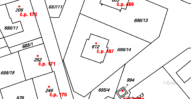 Hrotovice 487 na parcele st. 612 v KÚ Hrotovice, Katastrální mapa