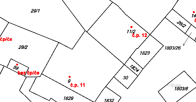 Pocoucov 11, Třebíč na parcele st. 9 v KÚ Pocoucov, Katastrální mapa