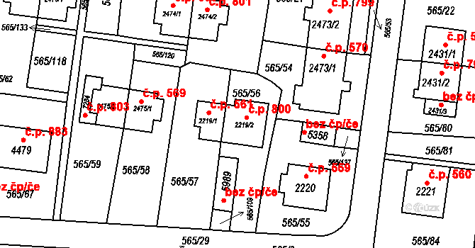 Borovina 800, Třebíč na parcele st. 2219/2 v KÚ Třebíč, Katastrální mapa