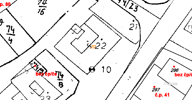Chvalovice 36 na parcele st. 22 v KÚ Chvalovice, Katastrální mapa