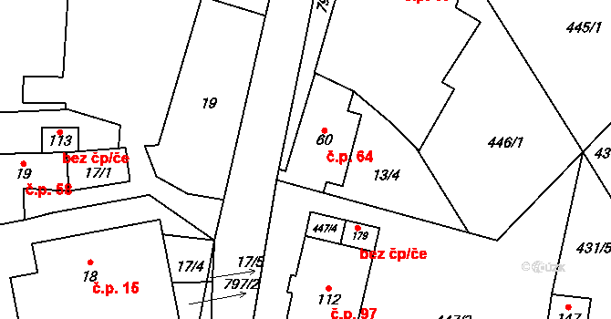 Bedřichov 64 na parcele st. 60 v KÚ Bedřichov, Katastrální mapa