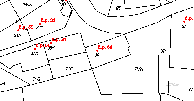 Černčice 69 na parcele st. 36 v KÚ Černčice u Loun, Katastrální mapa