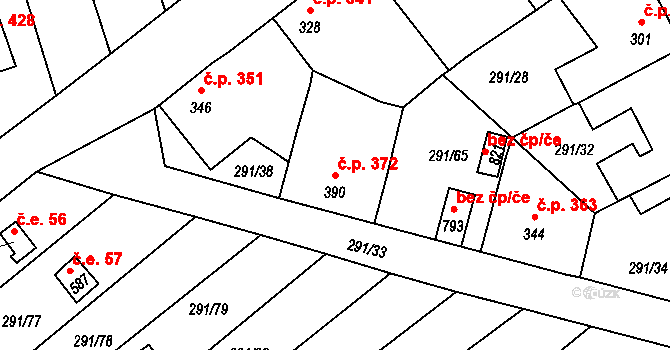 Černčice 372 na parcele st. 390 v KÚ Černčice u Loun, Katastrální mapa