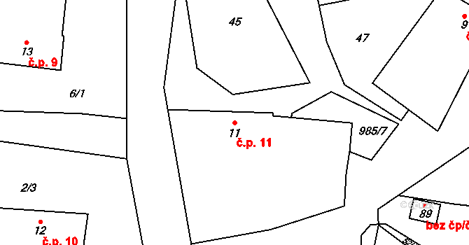 Babín 11, Těmice na parcele st. 11 v KÚ Babín, Katastrální mapa