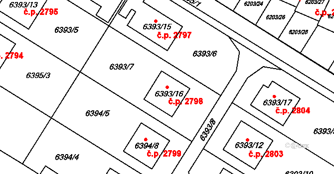 Frýdek 2798, Frýdek-Místek na parcele st. 6393/16 v KÚ Frýdek, Katastrální mapa