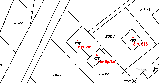 Milíkov 259 na parcele st. 398 v KÚ Milíkov u Jablunkova, Katastrální mapa