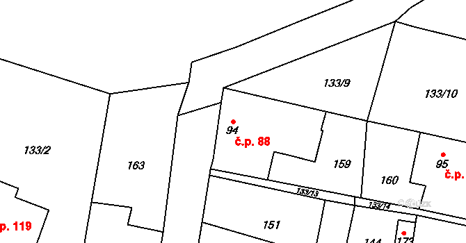 Krchleby 88, Staňkov na parcele st. 94 v KÚ Krchleby u Staňkova, Katastrální mapa