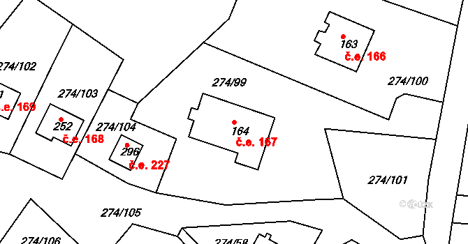 Skalka 167, Cheb na parcele st. 164 v KÚ Skalka u Chebu, Katastrální mapa
