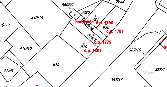 Cheb 1801 na parcele st. 919 v KÚ Cheb, Katastrální mapa