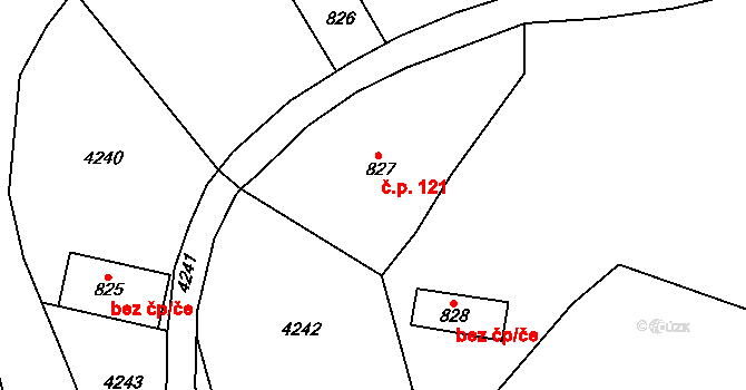 Malá Bystřice 121 na parcele st. 827 v KÚ Malá Bystřice, Katastrální mapa