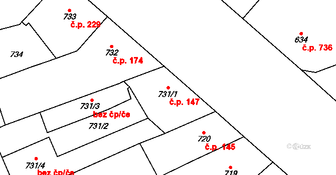 Vinohrady 147, Praha na parcele st. 731/1 v KÚ Vinohrady, Katastrální mapa
