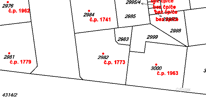 Vinohrady 1773, Praha na parcele st. 2982 v KÚ Vinohrady, Katastrální mapa