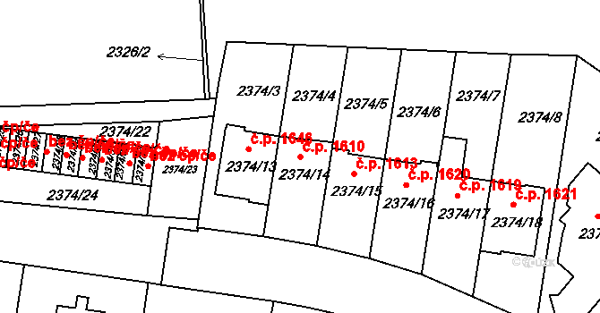 Braník 1610, Praha na parcele st. 2374/14 v KÚ Braník, Katastrální mapa