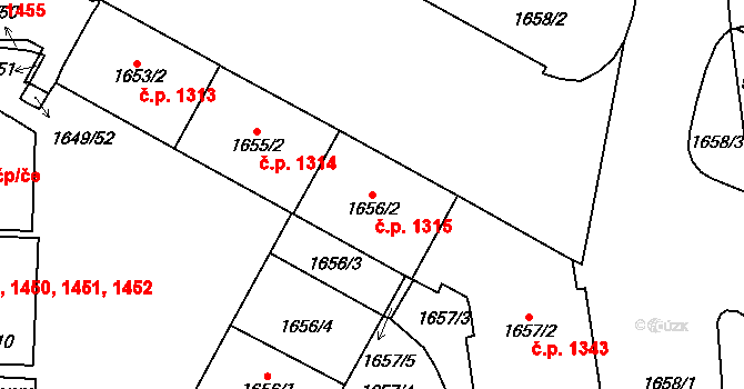 Vršovice 1315, Praha na parcele st. 1656/2 v KÚ Vršovice, Katastrální mapa