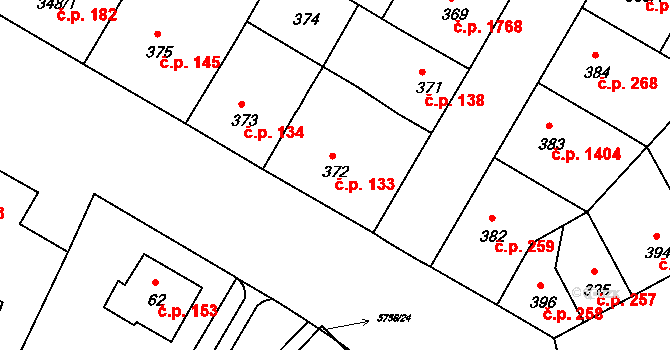 Záběhlice 133, Praha na parcele st. 372 v KÚ Záběhlice, Katastrální mapa