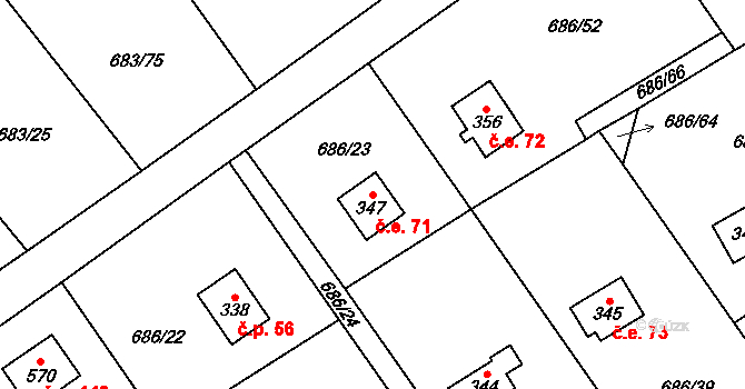 Halouny 71, Svinaře na parcele st. 347 v KÚ Svinaře, Katastrální mapa