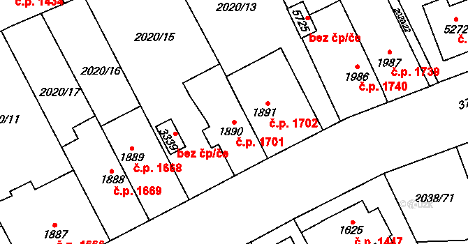 Dvůr Králové nad Labem 1701 na parcele st. 1890 v KÚ Dvůr Králové nad Labem, Katastrální mapa