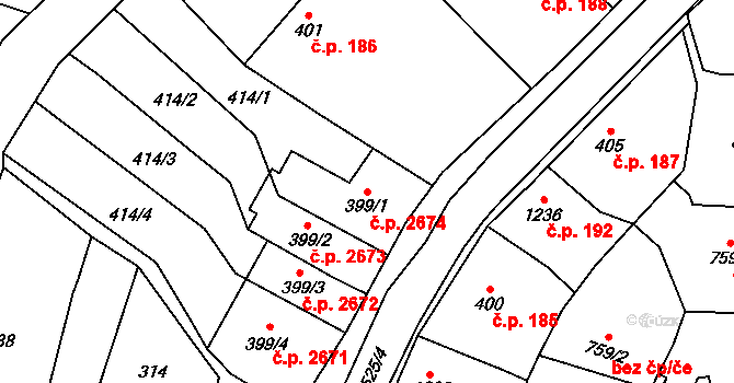 Dvůr Králové nad Labem 2674 na parcele st. 399/1 v KÚ Dvůr Králové nad Labem, Katastrální mapa
