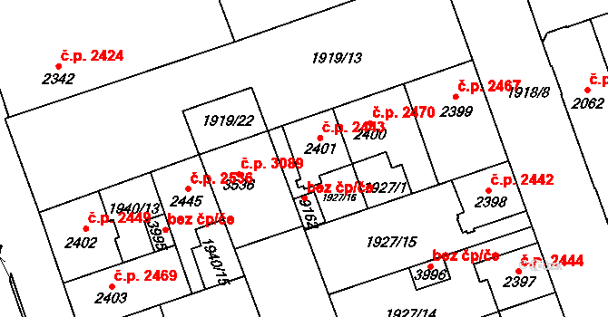 Hodonín 2443 na parcele st. 2401 v KÚ Hodonín, Katastrální mapa