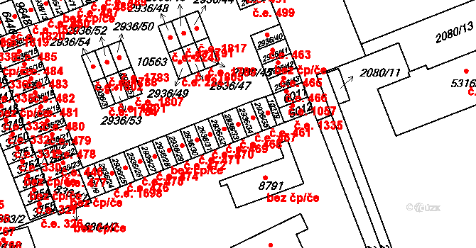 Hodonín 468 na parcele st. 2936/33 v KÚ Hodonín, Katastrální mapa