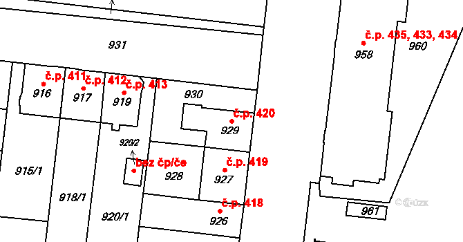 České Budějovice 7 420, České Budějovice na parcele st. 929 v KÚ České Budějovice 7, Katastrální mapa