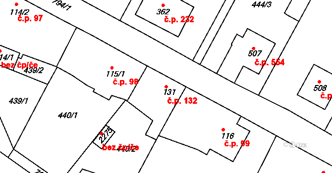 Sezimovo Ústí 132 na parcele st. 131 v KÚ Sezimovo Ústí, Katastrální mapa