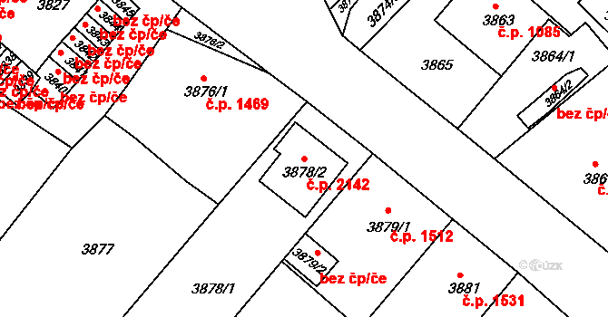 Česká Lípa 2142 na parcele st. 3878/2 v KÚ Česká Lípa, Katastrální mapa