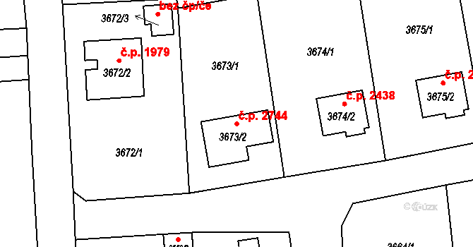 Česká Lípa 2744 na parcele st. 3673/2 v KÚ Česká Lípa, Katastrální mapa