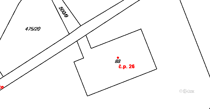 Labská 26, Špindlerův Mlýn na parcele st. 88 v KÚ Labská, Katastrální mapa