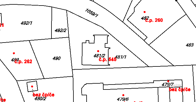Liberec VII-Horní Růžodol 545, Liberec na parcele st. 481/2 v KÚ Horní Růžodol, Katastrální mapa