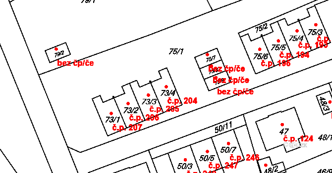 Liberec IX-Janův Důl 204, Liberec na parcele st. 73/4 v KÚ Janův Důl u Liberce, Katastrální mapa