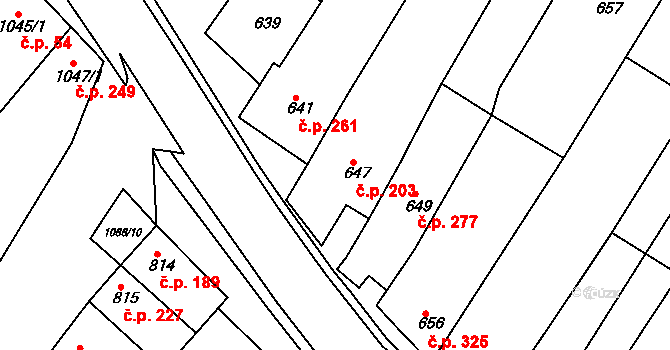 Blučina 203 na parcele st. 647 v KÚ Blučina, Katastrální mapa