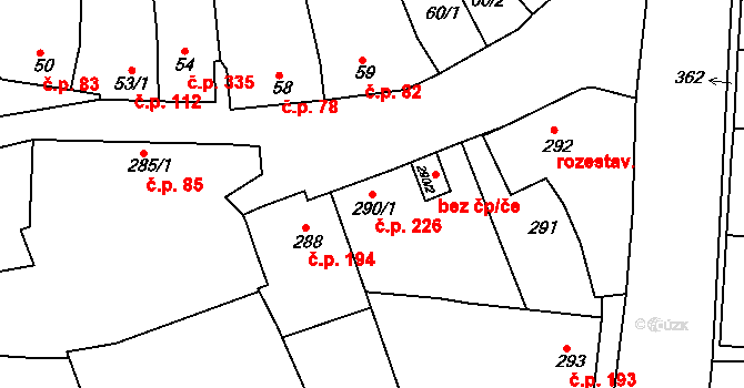 Sivice 226 na parcele st. 290/1 v KÚ Sivice, Katastrální mapa