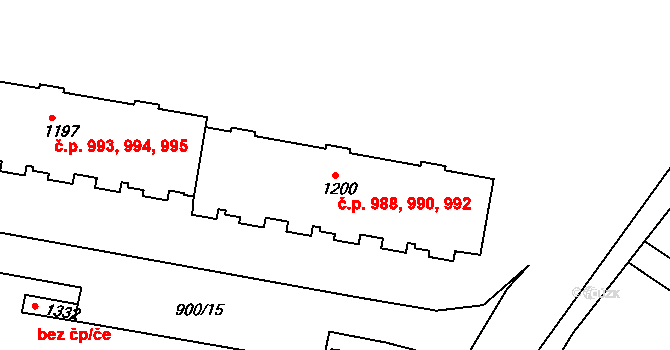 Ivančice 988,990,992 na parcele st. 1200 v KÚ Ivančice, Katastrální mapa