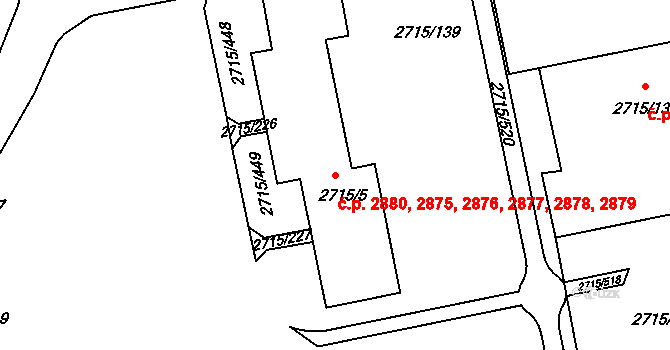 Hranice 2875,2876,2877,2878,, Karviná na parcele st. 2715/5 v KÚ Karviná-město, Katastrální mapa