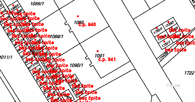 Mizerov 941, Karviná na parcele st. 1091 v KÚ Karviná-město, Katastrální mapa