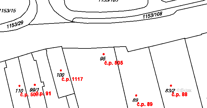 Kylešovice 505, Opava na parcele st. 95 v KÚ Kylešovice, Katastrální mapa