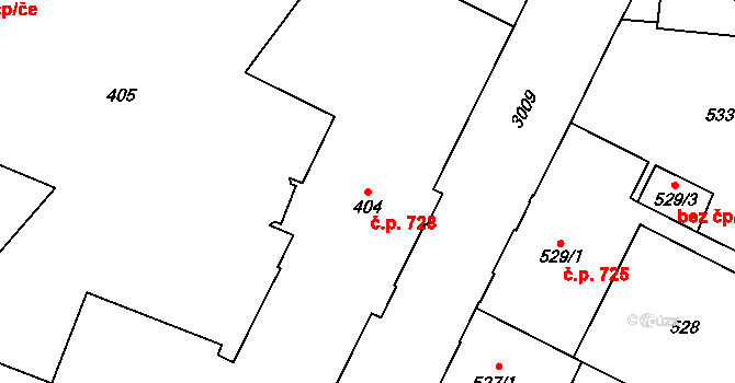 Předměstí 728, Opava na parcele st. 404 v KÚ Opava-Předměstí, Katastrální mapa