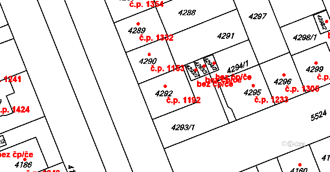 Východní Předměstí 1192, Plzeň na parcele st. 4292 v KÚ Plzeň, Katastrální mapa