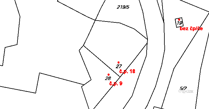 Miškovice 18, Třebovle na parcele st. 27 v KÚ Miškovice u Kouřimi, Katastrální mapa